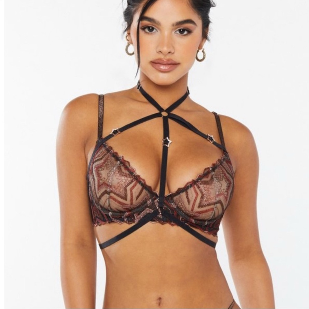 Savage X Fenty Black and Brown Strappy Lace Bra